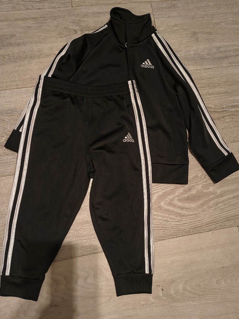 adidas Kids Black Tracksuit with White Stripes